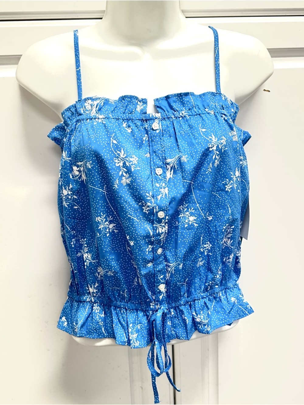 Blue Floral Ruffle Tie-Hem Cami Top - Women's